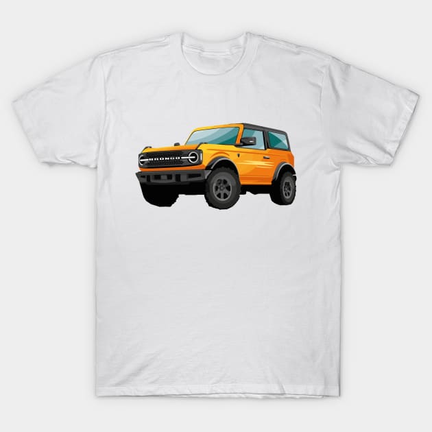 2021 Ford Bronco Yellow - Cyber Orange Metallic T-Shirt by Woreth